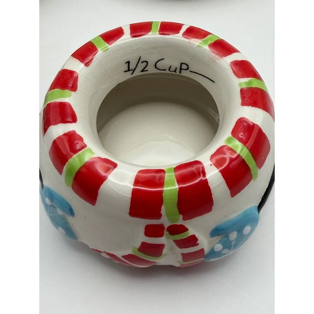 Pier 1 Stacking Ceramic Snowman Measuring Cups Christmas Candy Snack Bowls Set